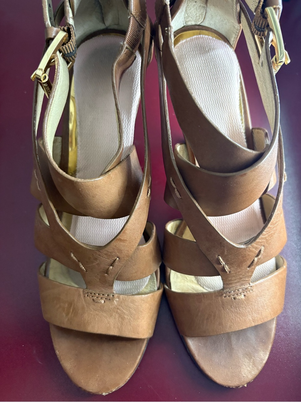 Michael Kors Tan Leather Strappy Wedge Heels